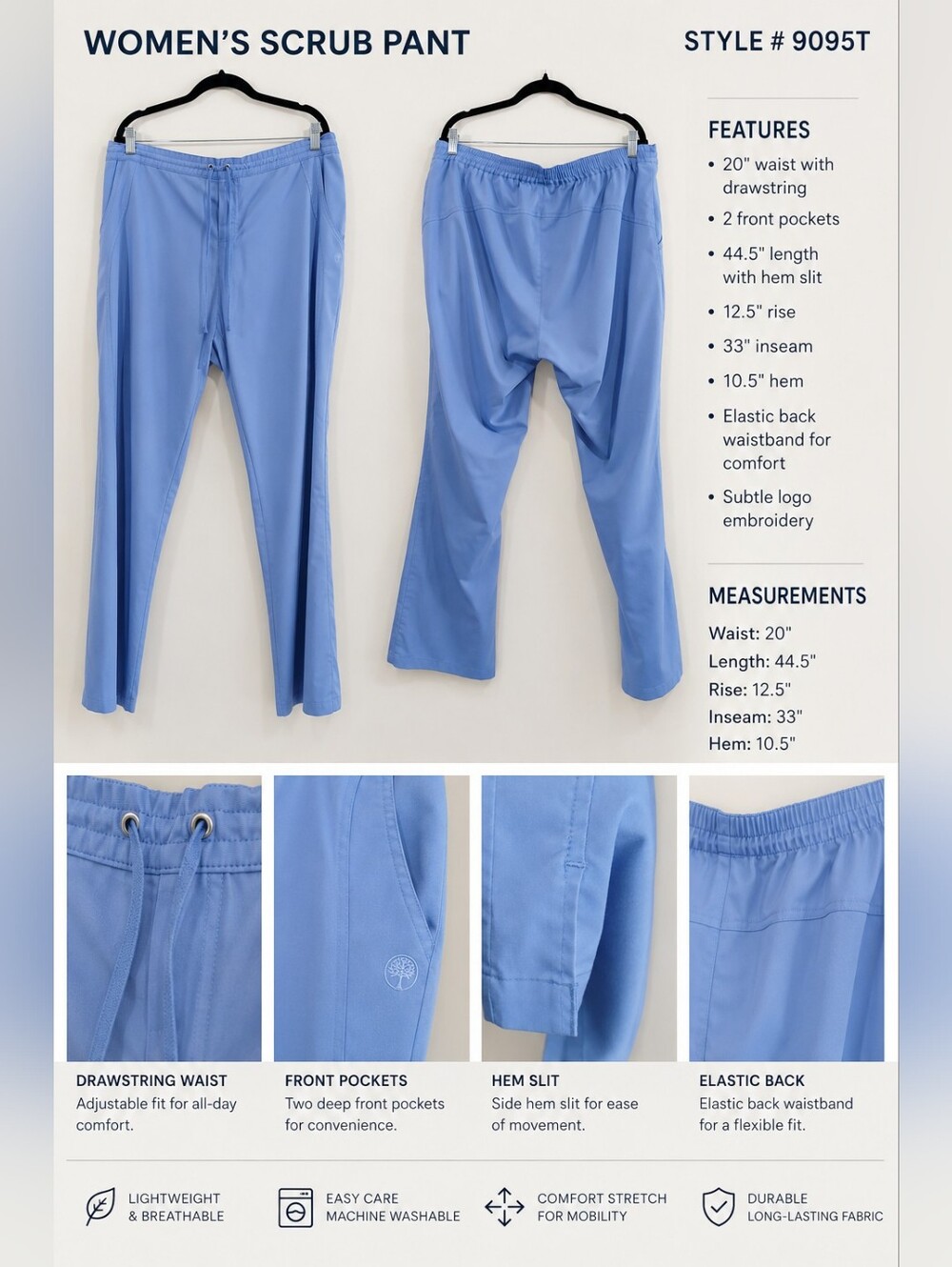 Purple Label by Healing Hands 3 Piece Scrub Set Light Blue L/XL - Picture 2 of 7